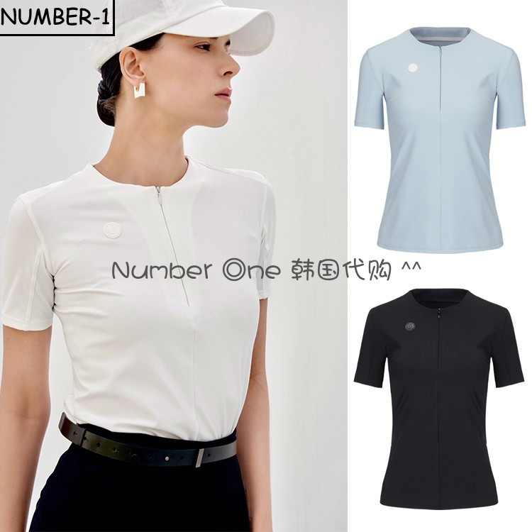 韩国代购ANELL高尔夫球服23年女夏吸汗速干圆领可半开功能性短袖