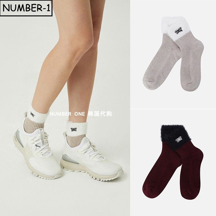 韩国代购pxg高尔夫球袜25年女冬徽标符号毛绒针织袜保暖袜运动袜