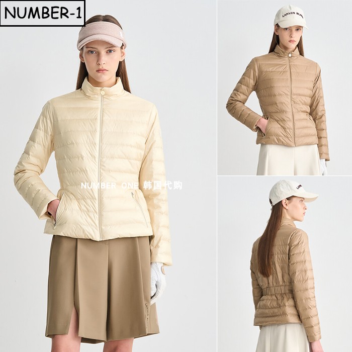 韩国代购高尔夫球服25年女冬季纯色徽标拉链口袋小高领长袖羽绒服