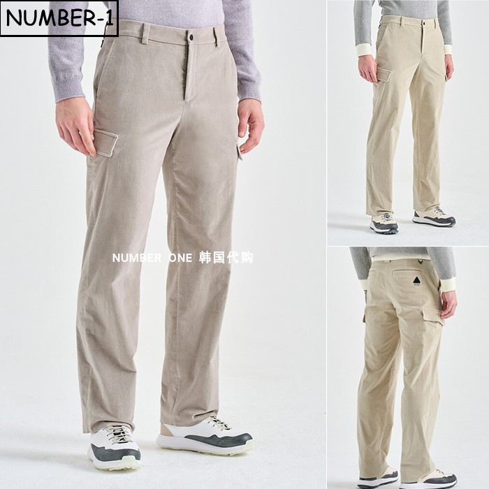 韩国代购高尔夫球服25年男冬季纯色徽标侧口袋直筒裤工装裤运动裤