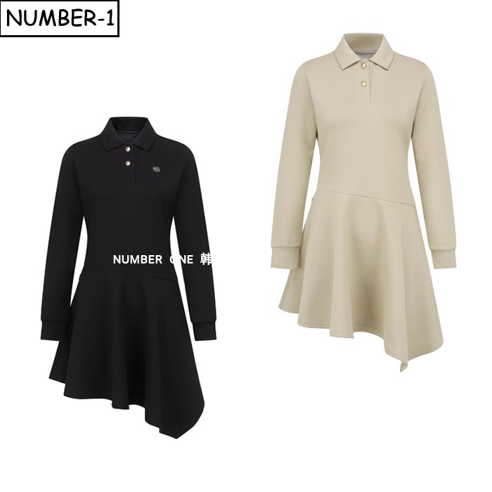 韩国代购st andrews高尔夫球服25年女冬季拉链口袋纽扣翻领连衣裙