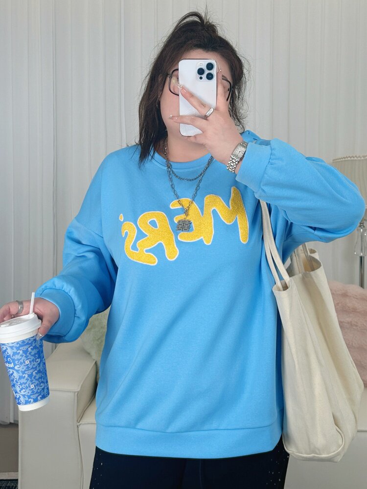 [Fat Xiao Xiao 220 lbs] 11762 Plus Size MM Spring and Autumn Korean Style Loose Versatile Letter Print Sweatshirt 200-240 lbs
