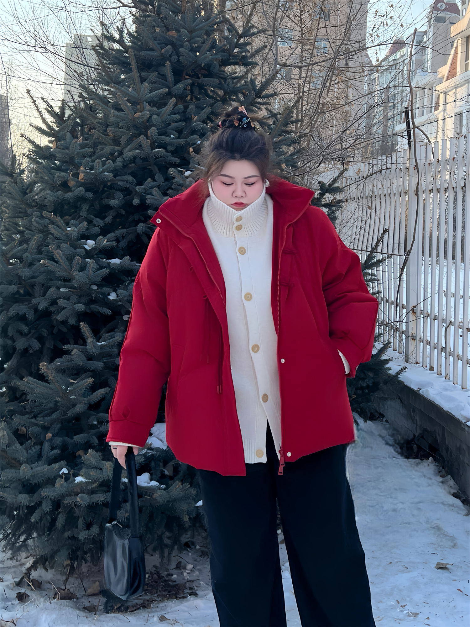 110kgPlus Size Women's Red down Jacket Animal Year Winter Thickeneded down Jacket