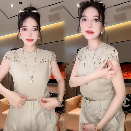 欧货重工拼接短袖T恤女2026夏季新款宽松时尚百搭圆领减龄上衣潮