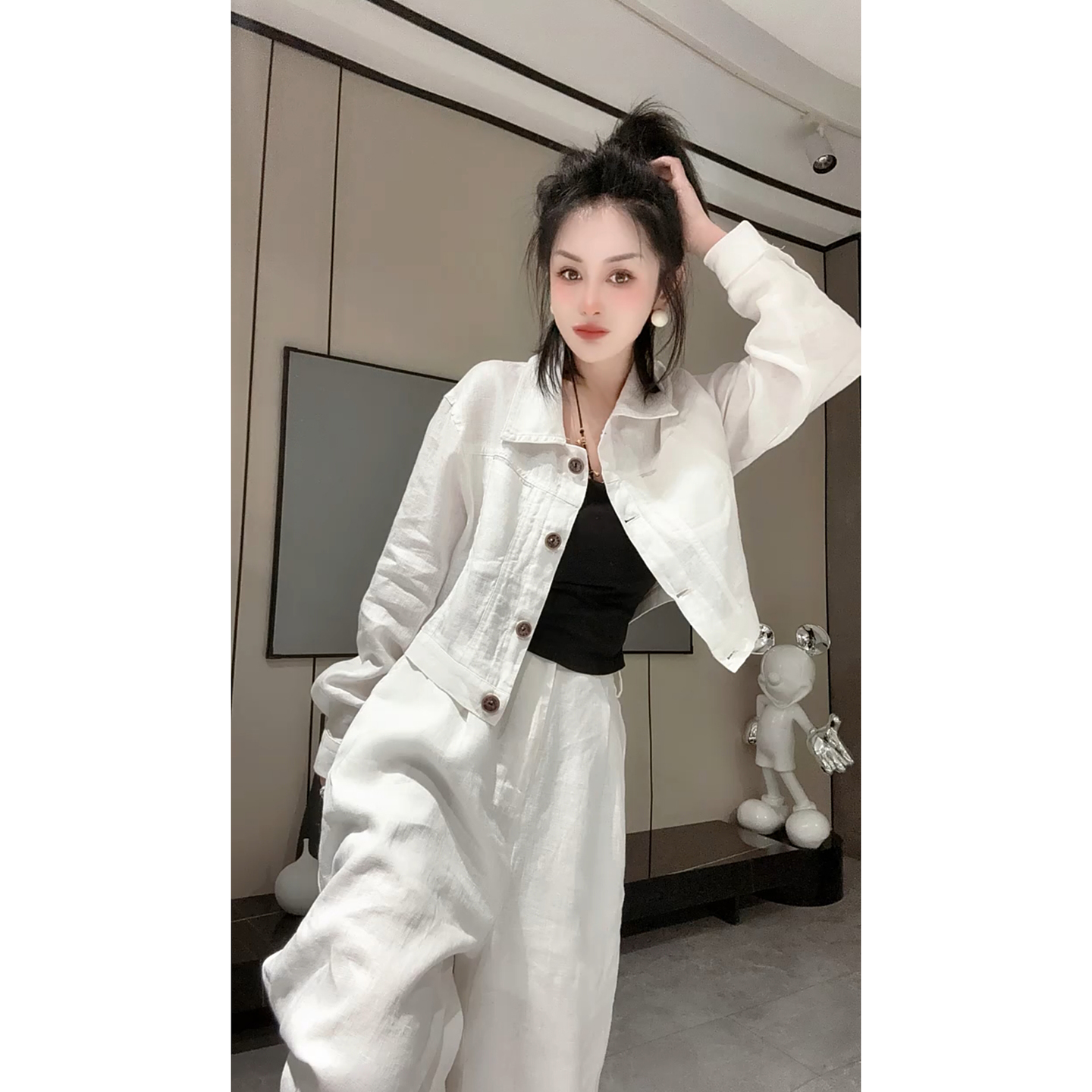 短外套休闲阔腿长裤高级感两件套