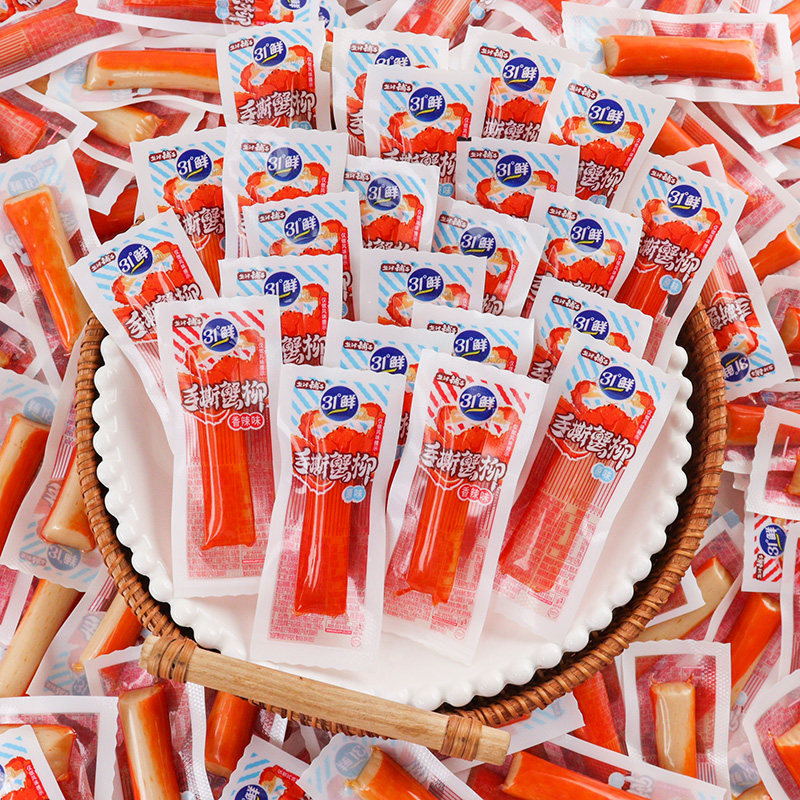 盐津铺子31度鲜手撕蟹柳散称500g蟹风味棒小包装零食卤味零食蟹柳