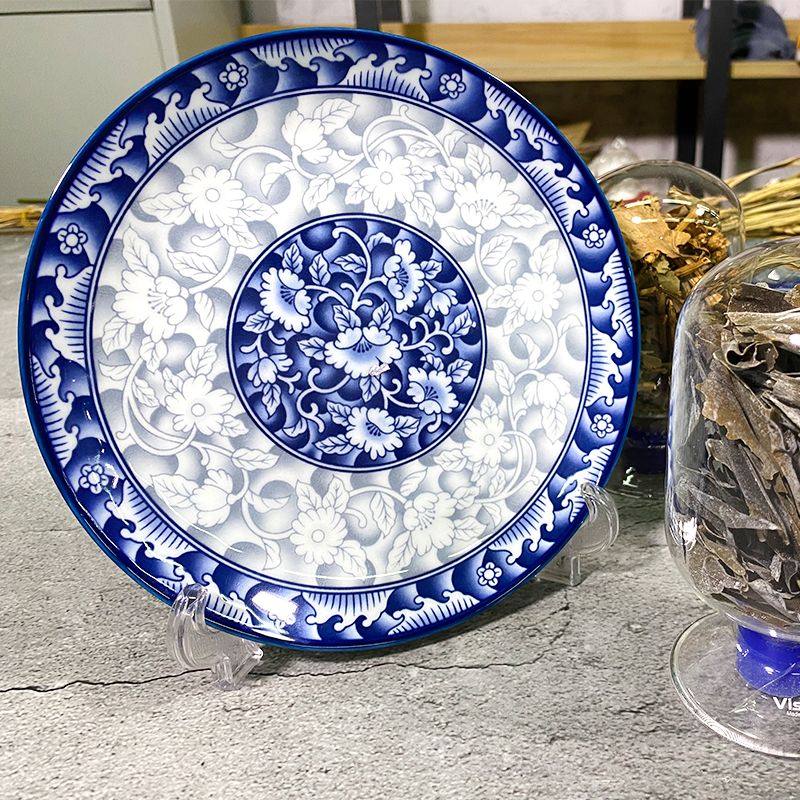 韩国叁宝青花瓷盘子平盘家用饺子盘深碟瓷器餐具菜盘釉下彩进口盘