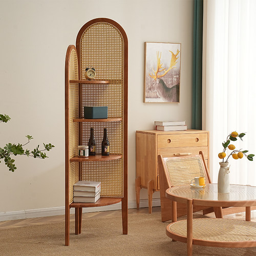 实木藤编多层三角置物架客厅墙角转角屏风玄关沙发边隔断收纳书架