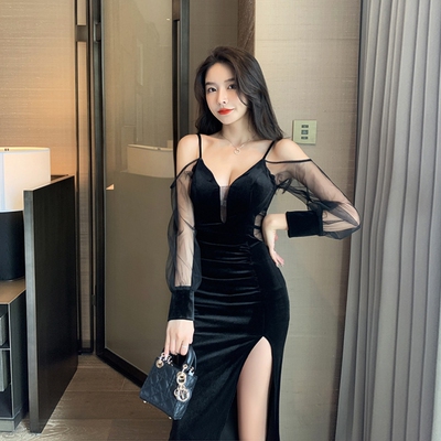 短袖显瘦宴会春夏洗浴公司透视春装网纱名嫒夜总会内搭法式晚礼服