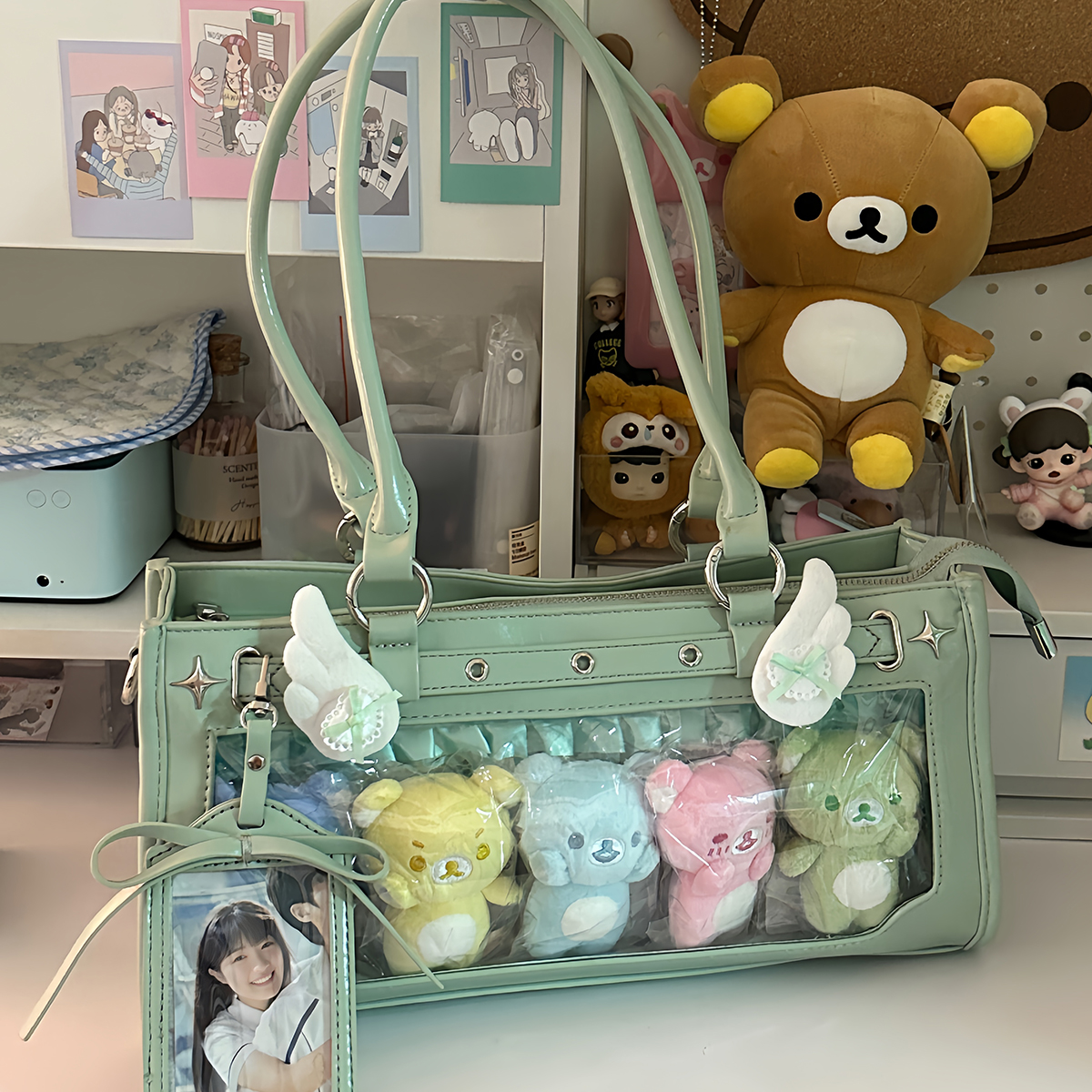 AORDA 原创二次元小众痛包女单肩斜挎社畜制服透明娃包小食量吧唧