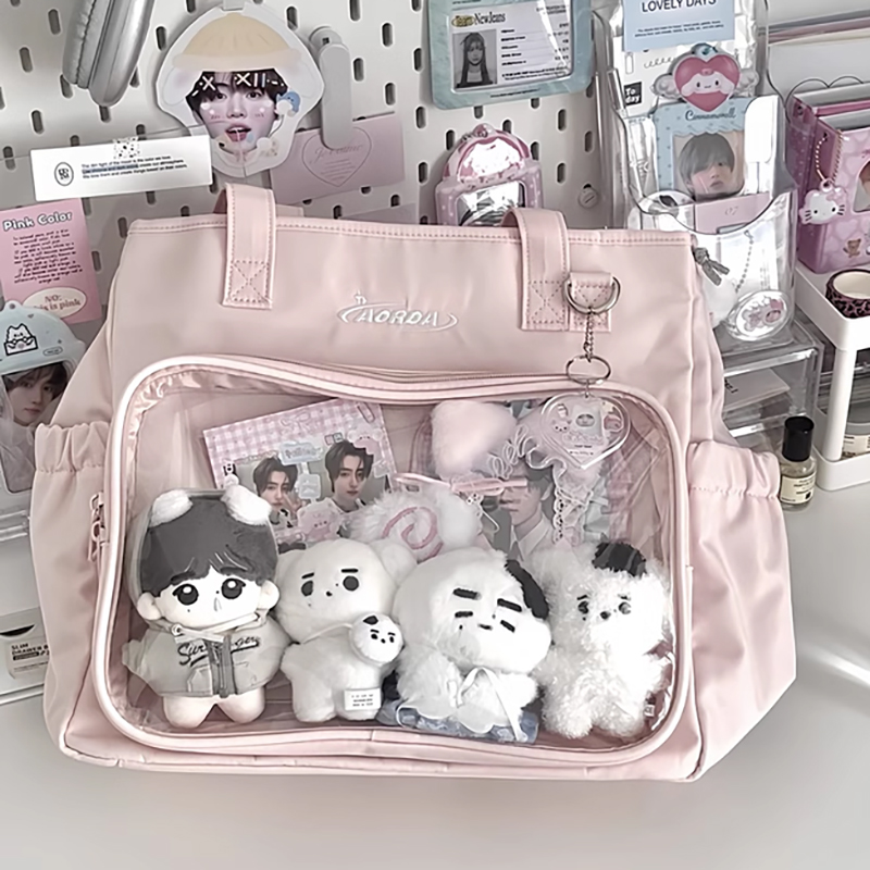 AORDA 二次元粉色痛包大食量托特包单肩斜挎包娃谷两用手提吧唧包