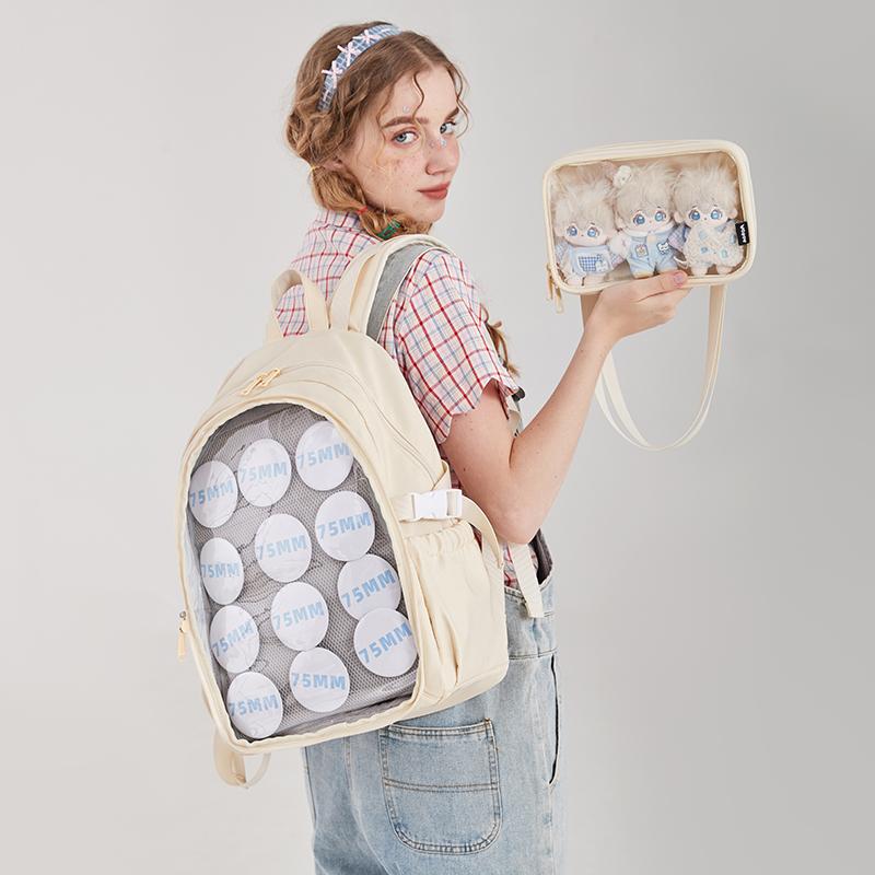 AORDA 小众透明吧唧痛包双肩上学大容量旅行背包谷子书包女二次元