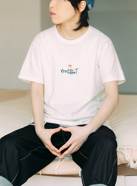 房东的猫protect heart原创日系走走停停圆领健康舒适纯棉百搭T恤