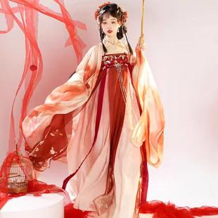 出租飘逸明艳齐胸舞蹈超仙飘逸演出服红色唐制诃子裙古风青衣初见