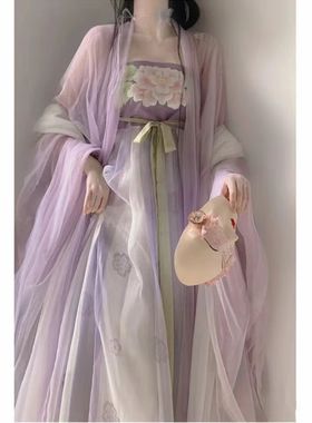 出租租赁租借女唐风刺绣大袖衫仙气飘逸渐变诃子裙中国风广袖套装