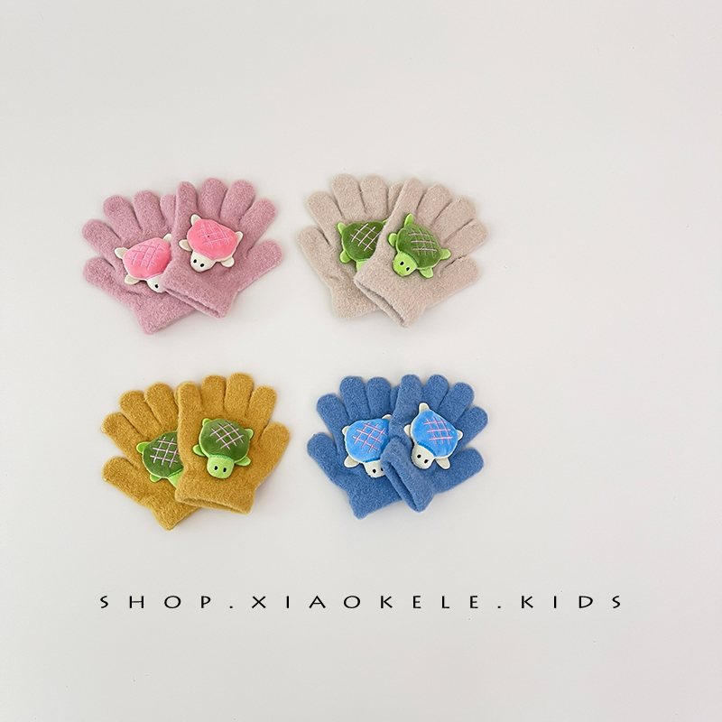 秋冬季儿童分指手套可爱卡通小乌龟男女童宝宝保暖加绒五指手套冬