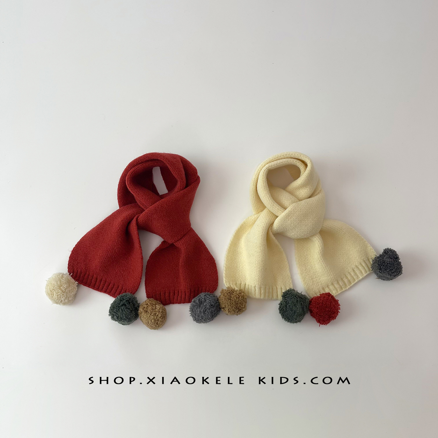 儿童围巾ins韩版可爱彩色球球针织围脖男女宝宝秋冬保暖防寒围巾