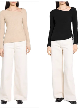 绍兴美代 Theory Asymmetric 不规则领 羊毛混纺 抽绳 套头针织衫