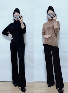 绍兴美代 Theory  羊毛羊绒高领坑条毛衣+阔腿裤 M101702R 现PS