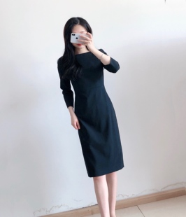绍兴美代THEORY 七分袖领羊毛连衣裙一步裙 VARETTA 现0~6