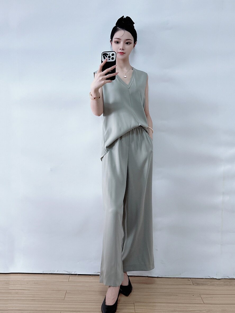 绍兴美代 Theory 无袖V领拼接背心阔腿裤套装N065501R 现PS/00-4