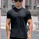 肌肉男士 T恤 显大亨利领纯色透气短袖 健身运动棉质袖 口收紧修身