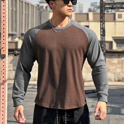 男士运动宽松拼色打底德绒长袖