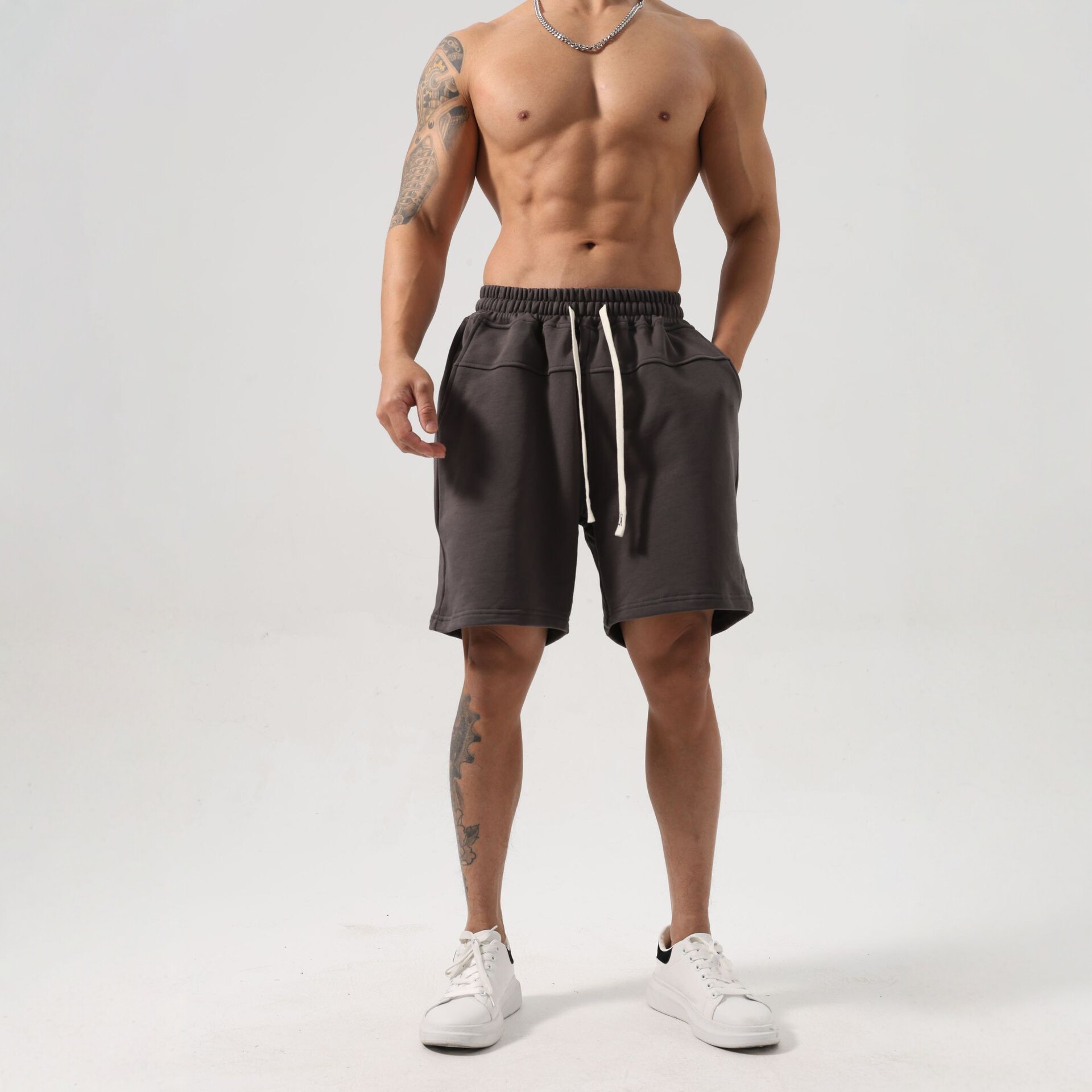 男士纯棉宽松大码五分短裤健身运动休闲透气拼接纯色百搭夏季