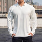 纯色休闲打底长袖 秋冬男士 健身运动德绒加厚保暖弹力POLO衫 T恤