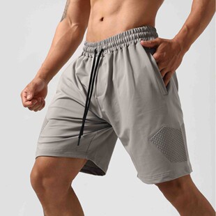 健身运动训练弹力透气速干冰丝3D提花排汗宽松四分短裤 夏季 男士