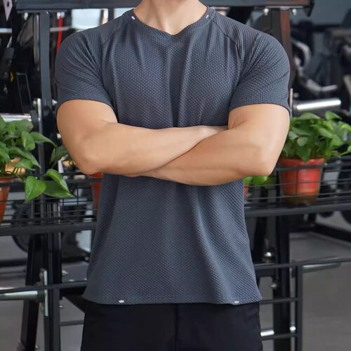 夏季男士运动蜂窝肌理排汗短袖t