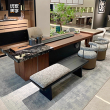 新中式实木茶桌2025新款北美黑胡桃木岩板茶水茶台现代轻奢泡茶桌