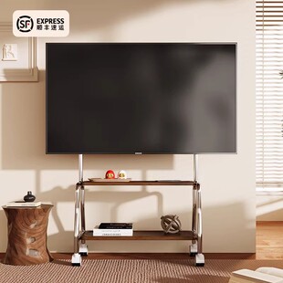 电视机落地支架可移动立式不锈钢带轮艺术推车55/65/75寸通用挂架