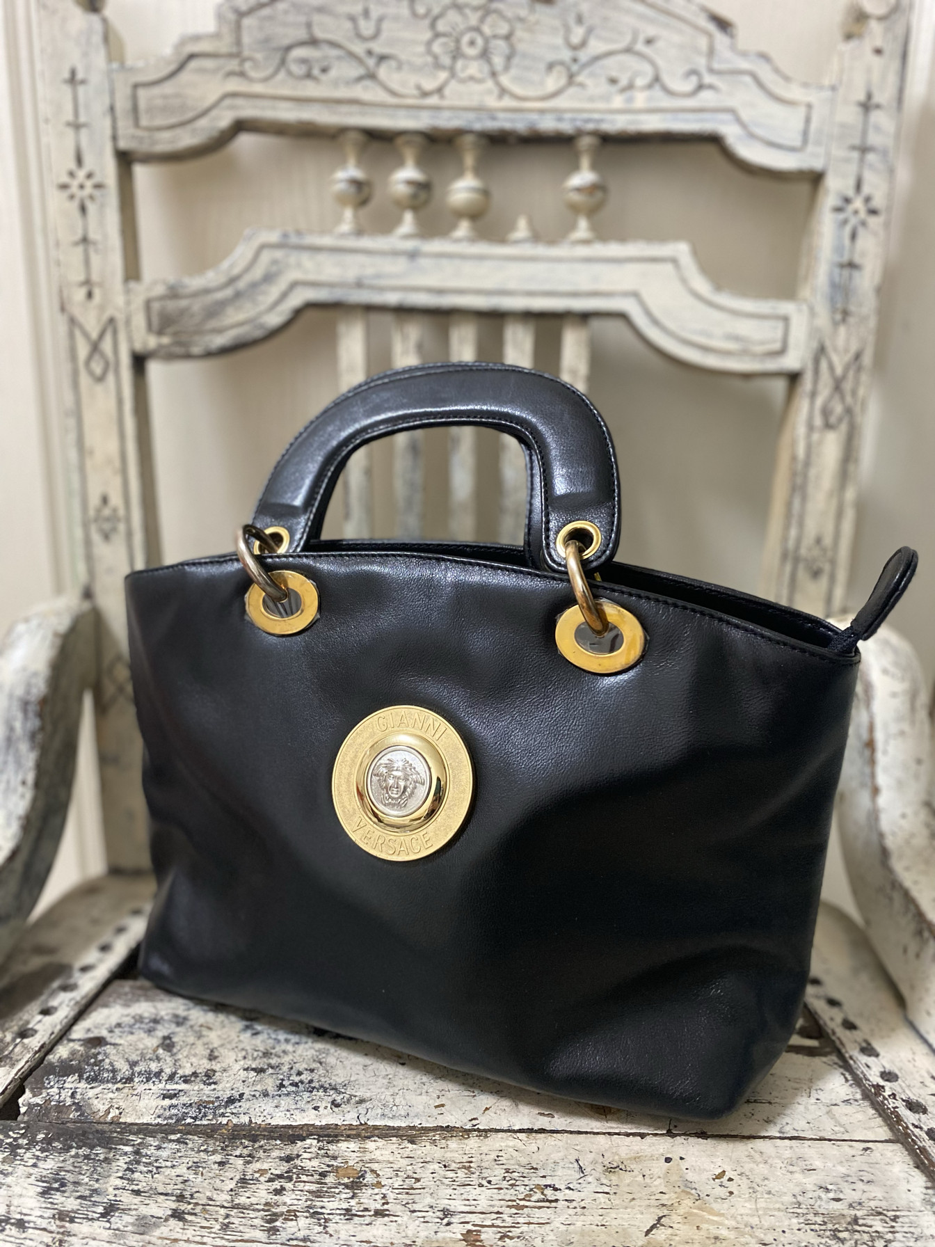 中古包羊皮瓦萨琪美杜莎手提包