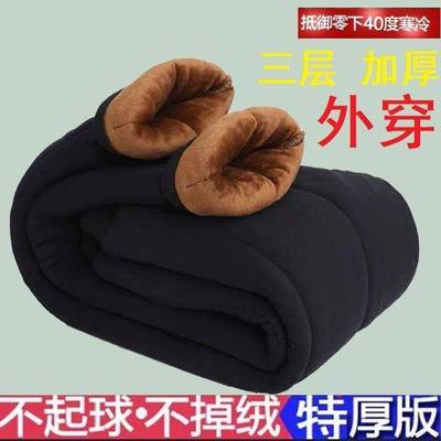 驼绒棉裤女高腰加绒加厚外穿老年人三层保暖裤冬季大码中老年棉