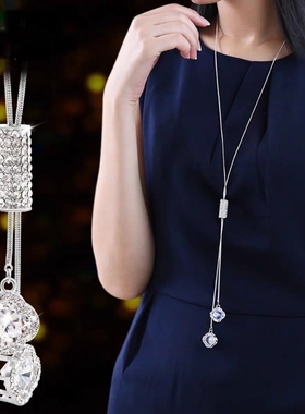 韩国四叶草水钻水晶装饰项链女士长款配饰冬挂件吊坠毛衣链饰品