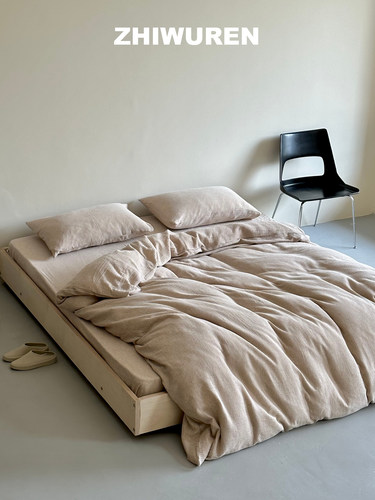 北欧风秋冬棉麻双层纱柔软四件套