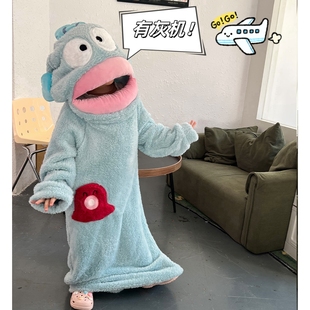 小丑鱼睡衣呆萌搞笑儿童大嘴鱼连体睡袍浴家居服一体式珊瑚绒睡衣