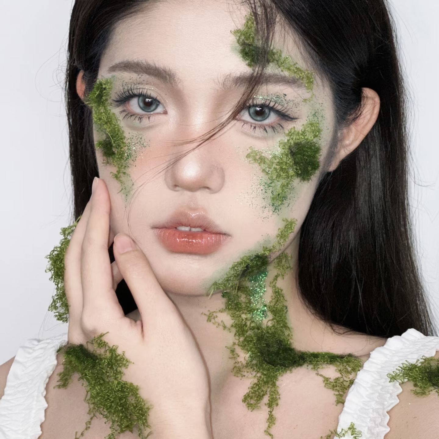 小红书博主同款苔藓妆容网红拍照写真摄影道具人造青苔创意眼妆
