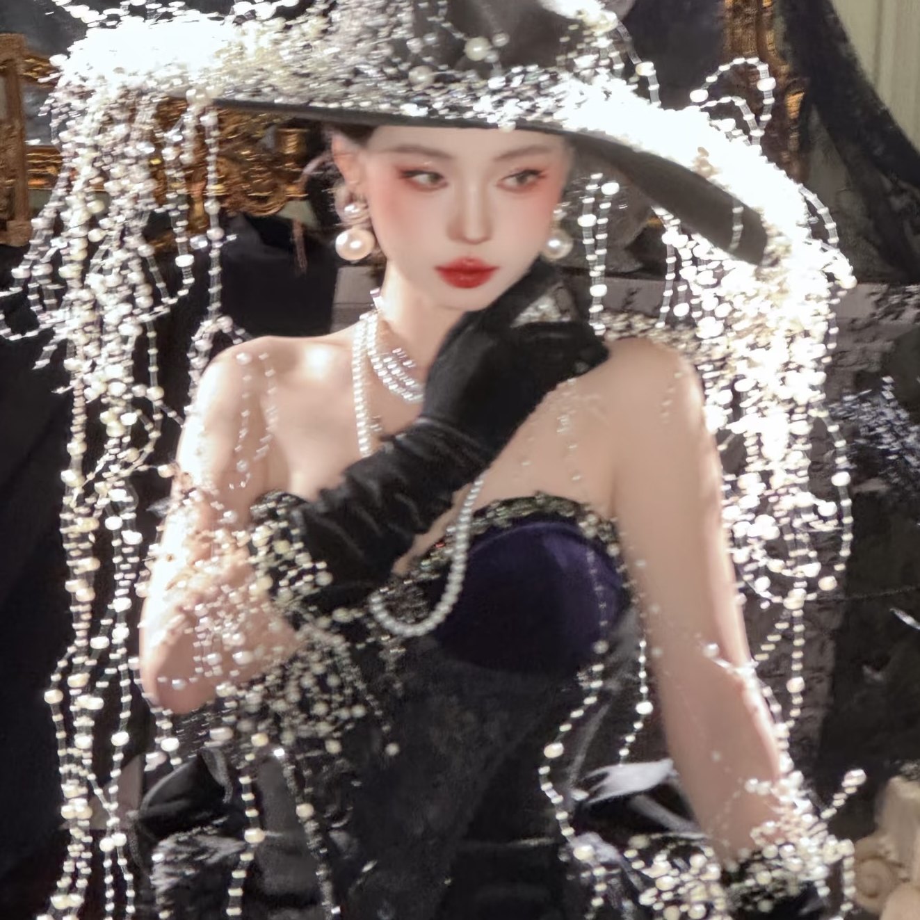 黑色珍珠礼帽长流苏新娘造型洛丽塔影楼样片拍摄复古造型摄影道具,服饰配件/皮带/帽子/围巾,帽子,淘宝优惠券,粉丝福利购,淘宝优惠卷