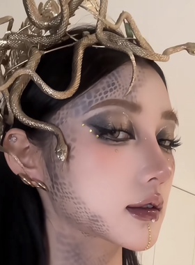 美杜莎万圣节吓人女妖夸张恐怖头饰COS仿真蛇形搞怪装扮道具狂欢