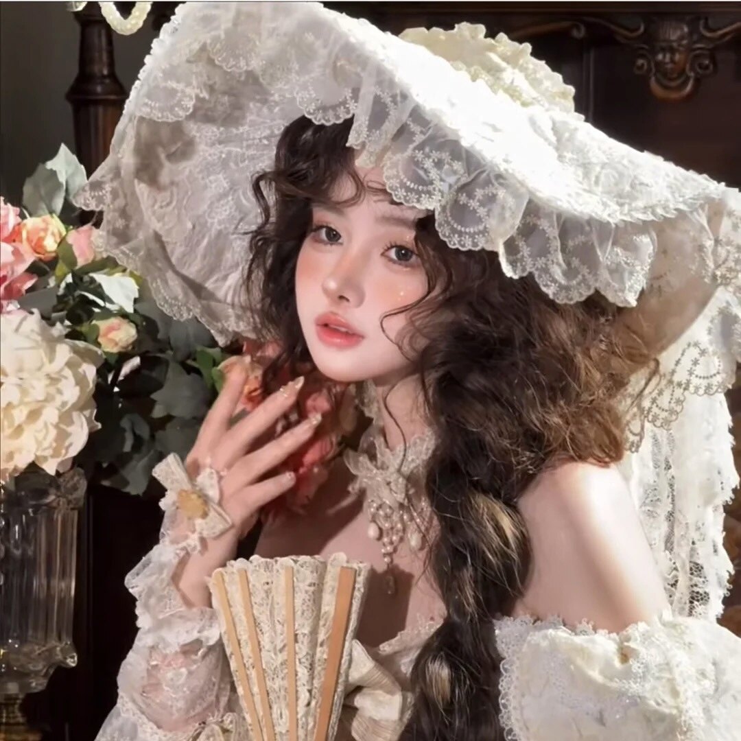 白色蕾丝礼帽洛丽塔新娘婚礼头纱影楼样片拍摄复古造型摄影道具