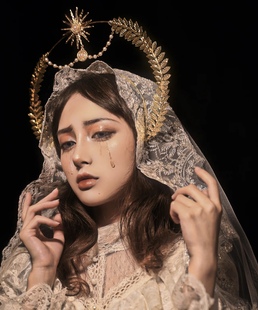 Lolita皇冠王冠新娘洛丽塔圣母光环发箍巴洛特珍珠头饰哥特式发饰