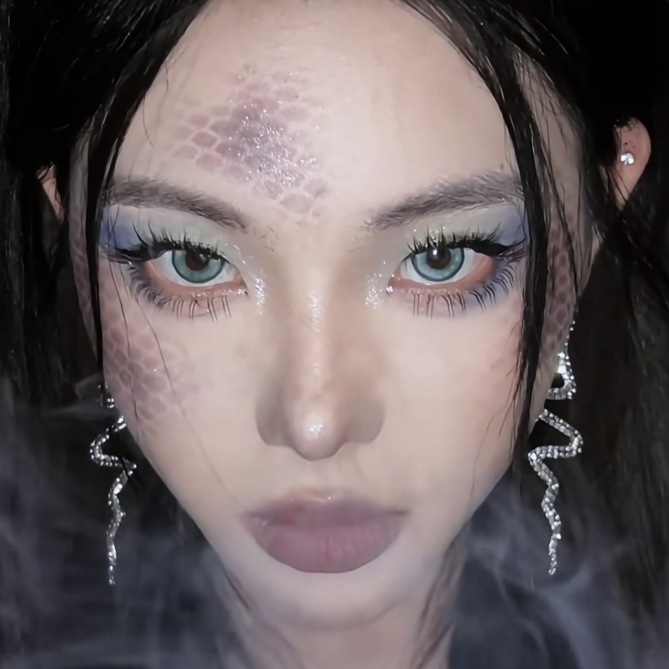 海的女儿海洋妆容道具美人鱼鳞片龙鳞纹身贴模板面部绘画创意妆