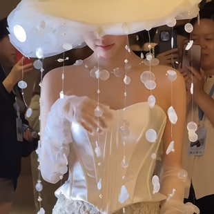 新娘白色纱帽珍珠流苏婚礼拍照道具高级礼帽贝壳贝母个性唯美头纱