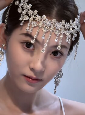 新款奢华水钻额饰轻奢新娘头饰流苏眉心坠华丽婚纱摄影拍摄道具