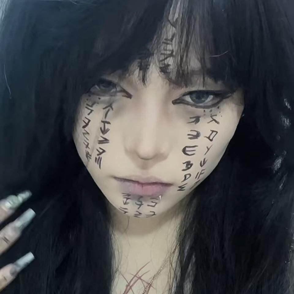 万圣节木乃伊女脸上符号文字恐怖cos伤疤纹身贴沙丘贴纸防水逼真
