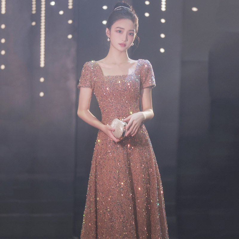 宴会晚礼服2026秋冬新款亮片在逃公主艺考长裙方领气质款演出礼服,女装/女士精品,婚纱,淘宝优惠券,粉丝福利购,淘宝优惠卷