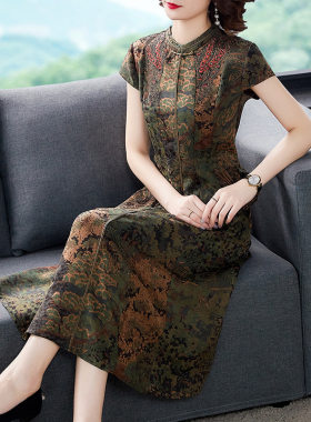 重磅香云纱印花连衣裙女夏季