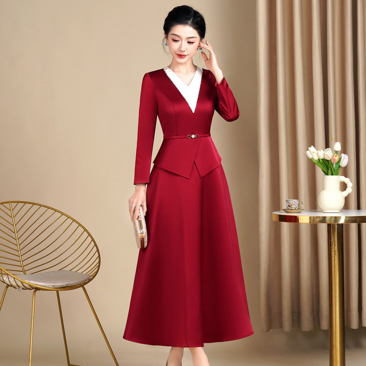 新款改良时尚旗袍连衣裙喜妈妈婚宴礼服国潮婚宴装结婚气质年轻